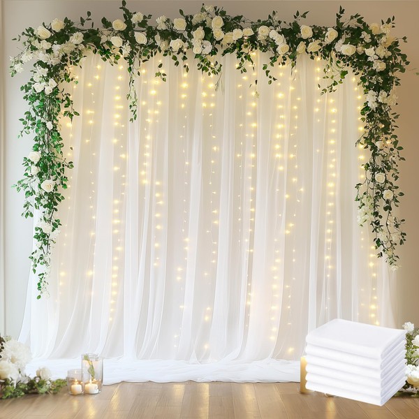 Fomcet Tulle Curtains with Lights String White 30FT X 10FT