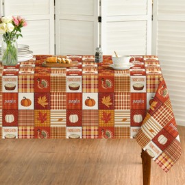 Horaldaily Orange Thanksgiving Tablecloth 60×84 Inch Rectangular, Fall Plaid Table Cloth, Turkey Pumpkin Maple Leaf Table Cover for Picnic Kitchen Dining Room Decor