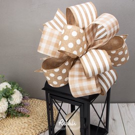 Ribbli Beige and White Stripe Wired Ribbon, 2-1/2 Inch x 10 Yard, Horizontal Striped Burlap Ribbon for Craft, Rustic Wreath,Christmas Tree Decoration, Outdoor Decoration