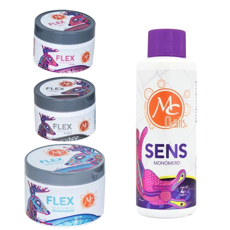 Mc Nails Kit de Uñas Acrílicas con 3 Polvos Acrílicos
