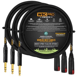 3 Units - 5 Foot - WBC-PRO-QUAD Ultra-Silent, Ultra-Flexible, Balanced Star-Quad Headphone Extension Cable with ¼” (6.35mm) Neutrik Male TRS Plug to Locking Female TRS Jack & Black Tweed Jacket