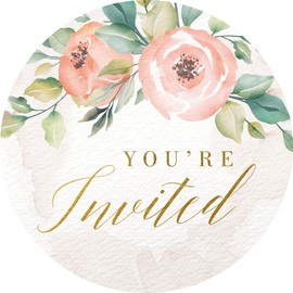 Mobiusea Creation Pink Floral Wedding Invitation Stickers | 1.4 inch | Gold Foil | 108pcs Waterproof Wedding Envelope Stickers for Wedding, Bridal Shower, Birthday, Baby Shower and Party