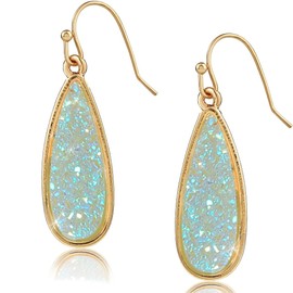 Humble Chic Teardrop Dangle Earrings for Women with Simulated Druzy Stones, in Gold, Rose Gold, or Silver Tone (Gold - Aqua Stone)