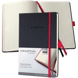 Sigel Hardcover Graph Notebook with Stylish Red Elastic Closure, Black, A5 Journal Size (SGA5HESR-BK)