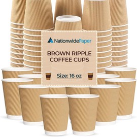 Nationwide Paper Coffee Cups Without Lids 16oz Disposable Takeaway Coffee Cups Triple Walled Ripple Cups Brown - 50 Pcs