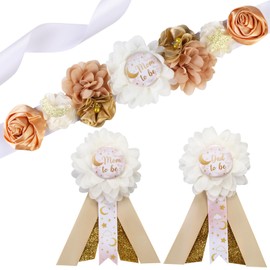 Cheerupp Moon Twinkle Star Gender Reveal Maternity Sash Kit, Space Galaxy Baby Shower Belly Belt and Mom to Be Dad to Be Corsage Pins, New Parents Pregnancy Announcement Photo Props Party Supplies