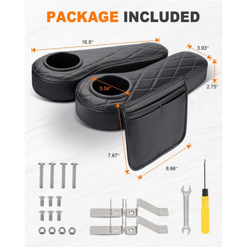 Golf Cart Armrest with Cup Holder & Rear Seat Organizer,