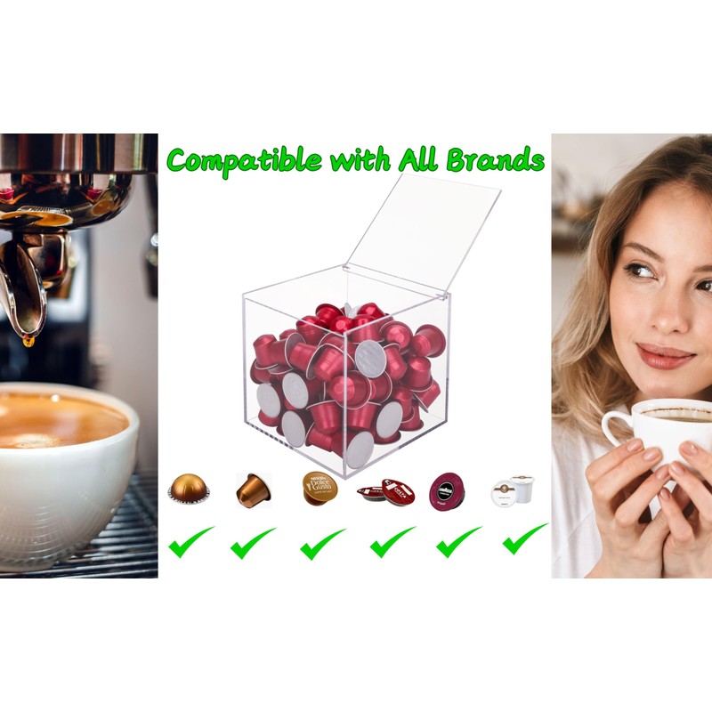 EXZACT Coffee Capsule Cube 15cm Acrylic, Coffee Pod Basket Organiser