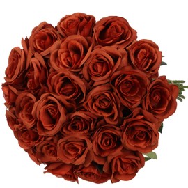 Jutom 30 Pcs Artificial Roses Flowers Faux Rose Stems for Wedding Arrangement, Bridal Bouquet, Valentines Day, Centerpiece, Party Decoration(Burnt Orange)