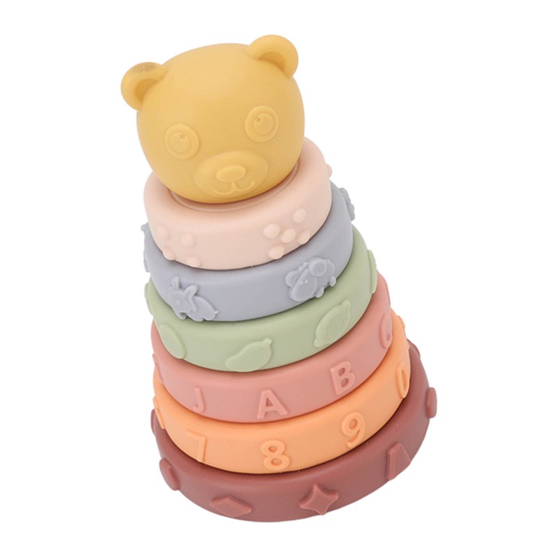 6 Pcs Soft Sensory Stacking Circle Toys with Bear Stacker