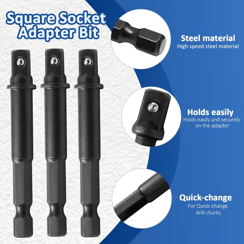 Uenhoy 10 Pack 1/4" Impact Adapter Set, Black Square Socket