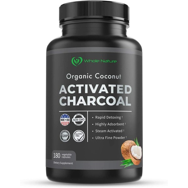 Organic Activated Coconut Charcoal Capsules, For Gas and Bloating..Non-Gmo,Vegan