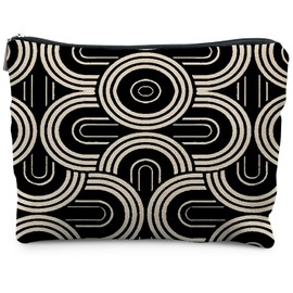 RYYCDOI Abstract Beige and Black Makeup Bag, Modern Minimalist Art Deco Cosmetic Bags for Women, Mid Century Modern Zipper Makeup Pouch