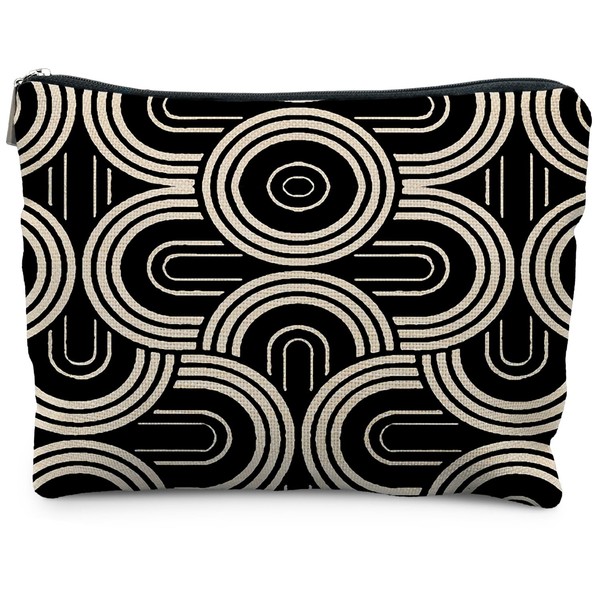 RYYCDOI Abstract Beige and Black Makeup Bag, Modern Minimalist Art