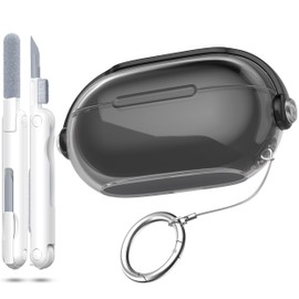 RFUNGUANGO [Upgraded Security Lock] for Beats Solo Buds 2024 Protective Case, Transparent TPU Protective Case, Compatible with Beats Solo Buds Charging Case (with Cleaning Kit and Keychain) -Black