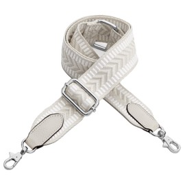 Purse Strap Replacement Crossbody, 1.5 in Wide Embroidered Canvas Shoulder Strap for Handbags & Purses, Adjustable Length, Off-White (Silver Hardware)