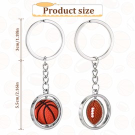 FdcZeyxior 2 PCS Sports Keychains 3D Rotating Basketball Keychain Keychain Metal Sports Keychain Mixed Mini Basketball, Baseball, Rotating Keyring Key for Party Favors