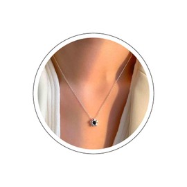 Cimenexe Bohemian Enamel Flower Choker Necklace Silver Flower Pendant Necklace Small Flower Chain Necklace Black Enamel Flower Necklace Jewellery for Women and Girls Gifts, Zinc, No Gemstone