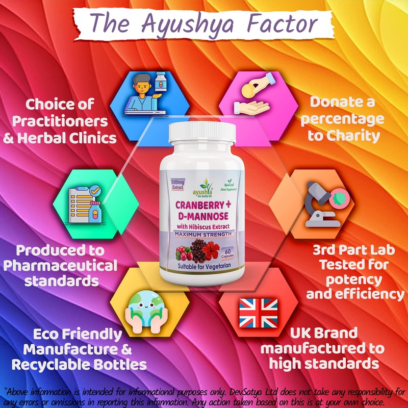 Ayushya Cranberry D-Mannose with Hibiscus Extract Capsules UTI Bladder Support