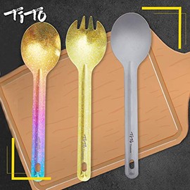 TiTo Bright Colorful Titanium Spork for Outdoor Camping Light Weight Titanium Spoon for Travel Home with Cloth Bag (Sandblasting Spork)