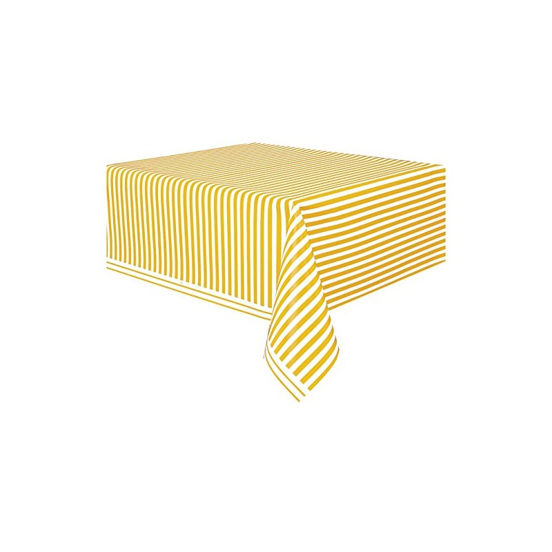 Unique Party 50303 - Plastic Yellow Striped Tablecloth, 9ft x