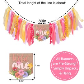 Wildflower High Chair Banner for Girls - Floral Theme Our Little Wildflower is Turning One First Birthday Decoration, Spring-Themed 1st Birthday Party Decor, Baby Girl Celebration Banner (Colorful
