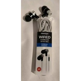 PowerXcel Wired Earbuds With Mic Premium Braided 4 Feet Silver/Grey New in pkg.