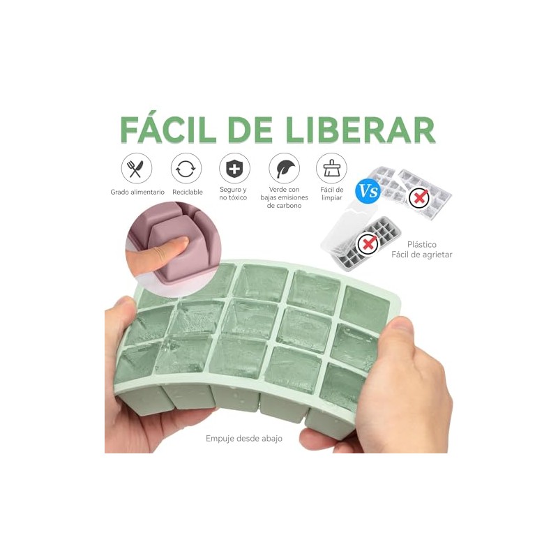 3 Piezas Bandejas Para Cubitos de Hielo,Cubitos Cuadrados de 3