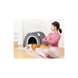 Dog Bed or Cat Bed,2 Ways to Use,Indoor Pet House with Fluffy Mat,Removable and Washable Cover,Non-Slip Bottom,for Medium Dogs and Cats(L Black Cranes)