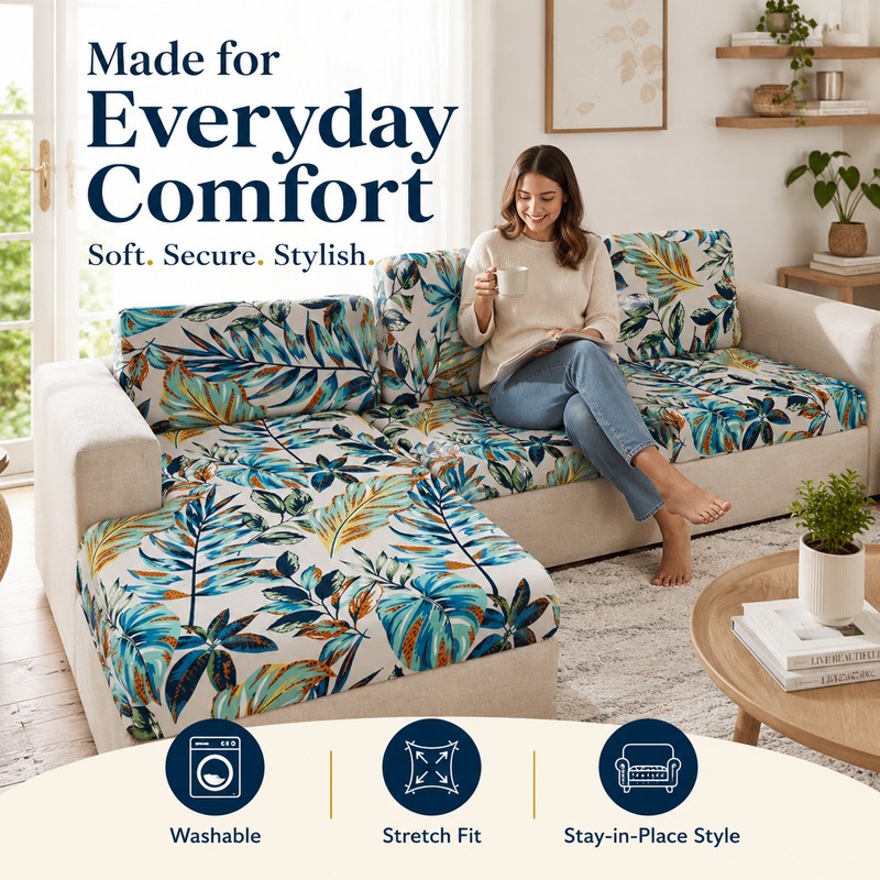 Stretch Sofa Cushion Cover for Seat Protection – Washable Non-Slip
