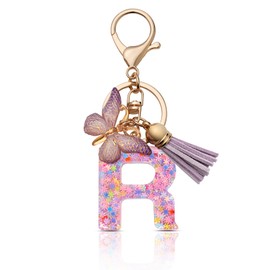 CHUQING Keychain Letter R Initial Letter Key Ring Butterfly Keychains for Girls