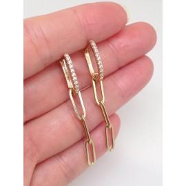 Beautifuljewelrynyc 925 Sterling Silver Cz Gold Open Rectangle Paperclip Dangle Earrings 45mm(1.77")