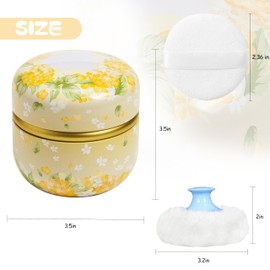 WEMEGA Body Powder Case with Powder Puff Powder Container Tea Box for Baby and Women Powder Puff and Powder Case for Travel (Yellow Flower1)