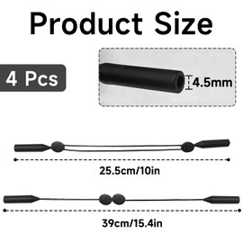 NECXON 4 Pieces Glasses Straps Glasses Cord Adjustable Glasses Chain for Women Non-Slip Glasses Strap Sports Sunglasses Strap for Men Women (39cm, Black)