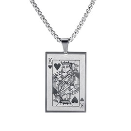 Liitata Playing Card Pendant Necklace Stainless Steel Poker Cards Pendant Chain Rock Punk Hip Hop Necklaces for Men Women