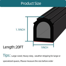 Tintvent D Shape EPDM Rubber Seal Strip, Self-Adhesive Rubber Weather Stripping for Boat, Auto, RV, Marine, Garage Doors/Window and More, W:1"; H:1.1"; L:20Feet