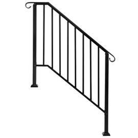 GOODSILO Outdoor Step Railings, Iron Picket Handrail, Matte Black, Powder Coated, 3-4 Steps