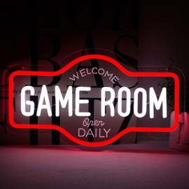WittyRhE Game Room Neon Sign, Welcome Game Room Open Daily Neon Lights Wall Decor for Internet Cafe, Gaming Room, Man cave, Bedroom Gift Art for Boys Girls-16.93 x 9.92 IN-USB Powered-Acrylic