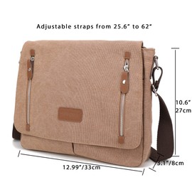 Vintage Canvas Messenger bag for Men Crossbody Bag Satchel for Laptop 13" Work Office Business khaki