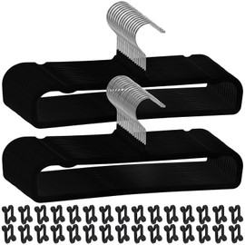 Velvet Pants Hangers Non Slip, 30 Pack Velvet Hangers for Closet with 30 Hooks, Strong Durable Space Saving Slim Clothes Hanger, Ultra Thin Flocked Hanger for Pants, Shirts, Bra, Shorts (Black)