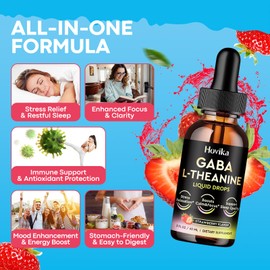 GABA L-Theanine Drops - Liquid GABA L-Theanine Supplement with L-Theanine, Ashwagandha, Magnesium Glycinate, Vitamin C, B6 - Support Sleep, Relaxation, Calm Mood & Focus - Strawberry Flavor, 2 Fl Oz