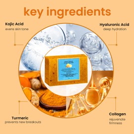 Turmeric and Kojic Acid Soap - Lemon Turmeric & Kojic Acid Brightening Soap - turmeric Soap Bar for Body & Face - tumeric soap Bar for Deep Cleansing, Gentle soap for Face and Body Moisturizing