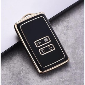 Glossy TPU Key Shell Cover Compatible with Renault Clio V Megane IV Grand Scenic Scenic Kadjar Captur Koleos Dacia Duster 2018> 4 Buttons Car Remote Control Protection Cover Gold (Black - Gold)