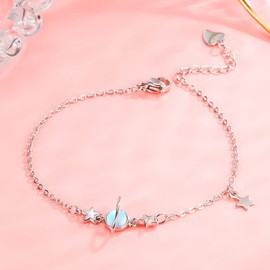 LUTAKU Moonstone Planet Bracelet for Women Girls 925 Silver Universe Series Star Pendant Bracelets Celestial Jewelry BFF Gift (Silver)