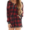 Artfish Women Christmas Pajama Set Shorts Soft Buffalo Plaid Loungewear
