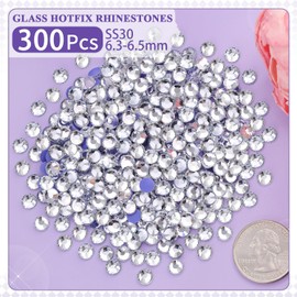 300Pcs Hotfix Rhinestones for Clothing, Clear SS30 Iron On Flatback Glass Gems, Bedazzler Crystals Rhinestones for Crafting Clothes Hats Shoes Fabric Bedazzling Decor Nail Art