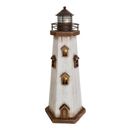 Morning View Wooden Lighthouse Decoration Nautical Decor Wood Lighted Lighthouse Ornament Decorative Lighthouse Tabletop Beach Decorations Coastal Decor Ocean Sea Home Decor Beach House Decor (16" H)
