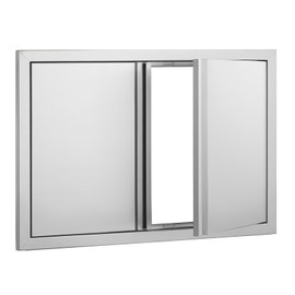 Happybuy 30x21 Inch BBQ Access Door, Double Outdoor Kitchen Door, Stainless Steel Flush Mount Door with Recessed Handles, Vertical Wall Door for BBQ Island & Grilling Station