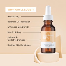 Cosmedica Skincare Squalane Oil - 100% Pure Olive-Derived Moisturizer for Soft, Balanced Skin - Hypoallergenic, Vegan - 1 Fl Oz