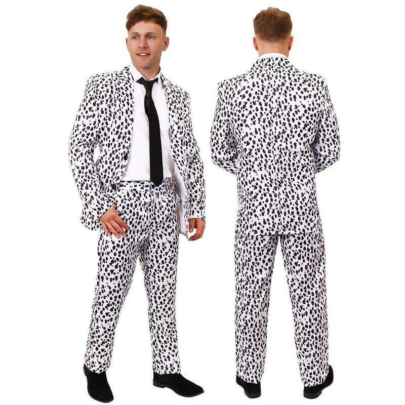 Men's Dalmatian Print Suit Fancy Dress Costume with Black Tie